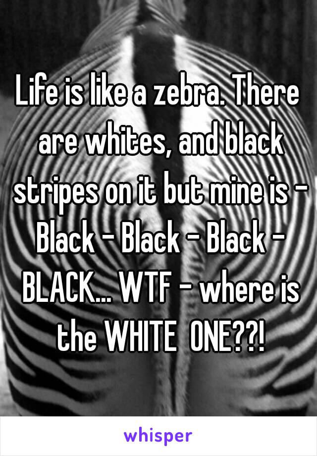 Life is like a zebra. There are whites, and black stripes on it but mine is - Black - Black - Black - BLACK... WTF - where is the WHITE  ONE??!