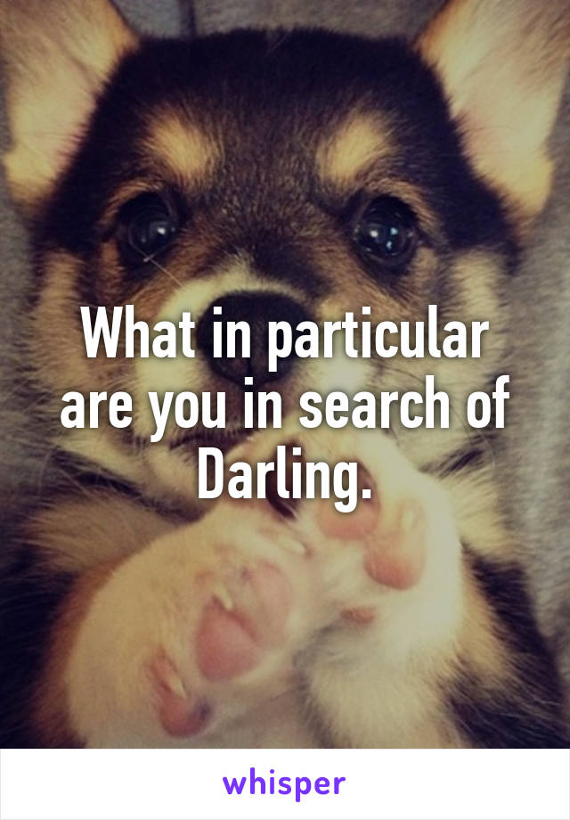 What in particular are you in search of Darling.