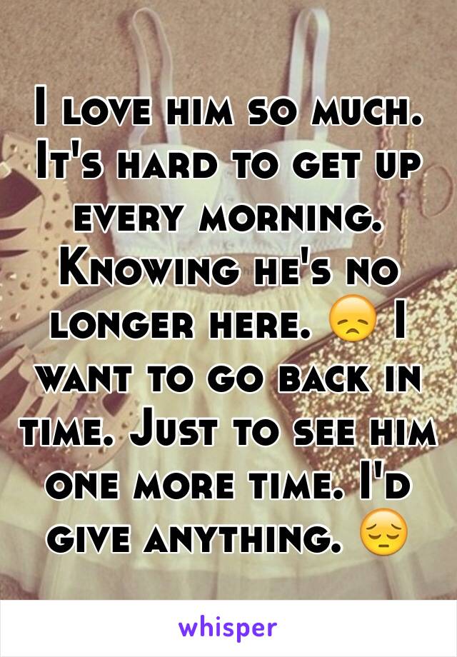 I love him so much. It's hard to get up every morning. Knowing he's no longer here. 😞 I want to go back in time. Just to see him one more time. I'd give anything. 😔