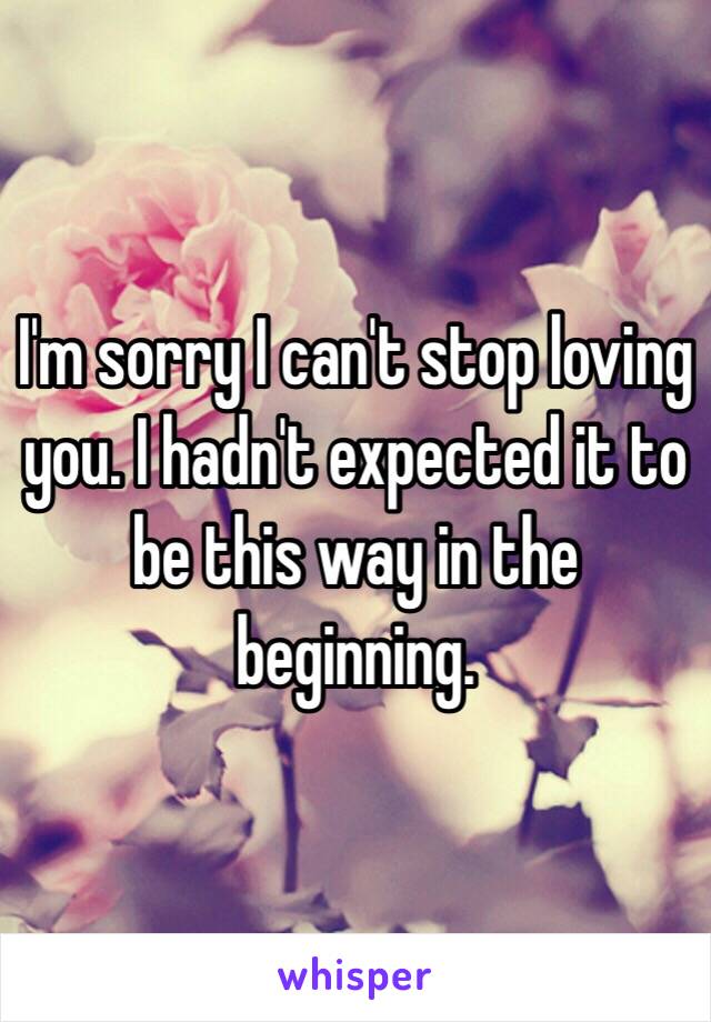 I'm sorry I can't stop loving you. I hadn't expected it to be this way in the beginning.