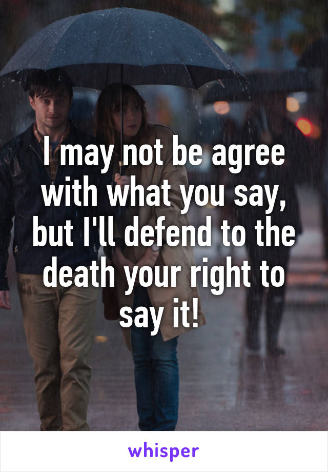 I may not be agree with what you say, but I'll defend to the death your right to say it! 