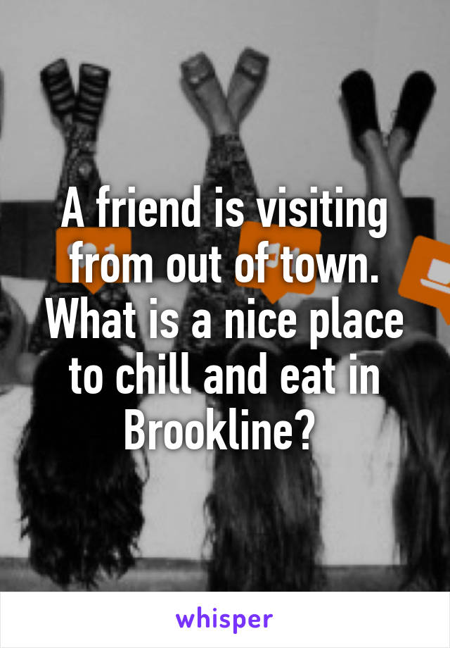 A friend is visiting from out of town. What is a nice place to chill and eat in Brookline? 