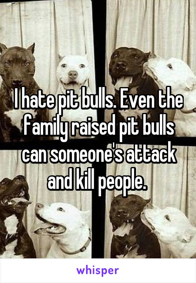 I hate pit bulls. Even the family raised pit bulls can someone's attack and kill people. 