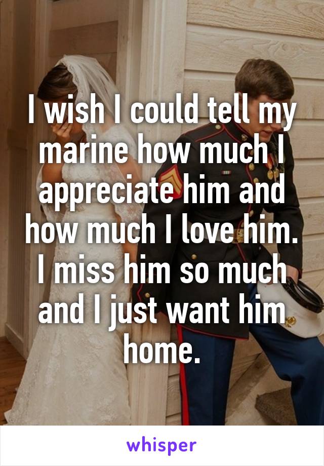 I wish I could tell my marine how much I appreciate him and how much I love him. I miss him so much and I just want him home.