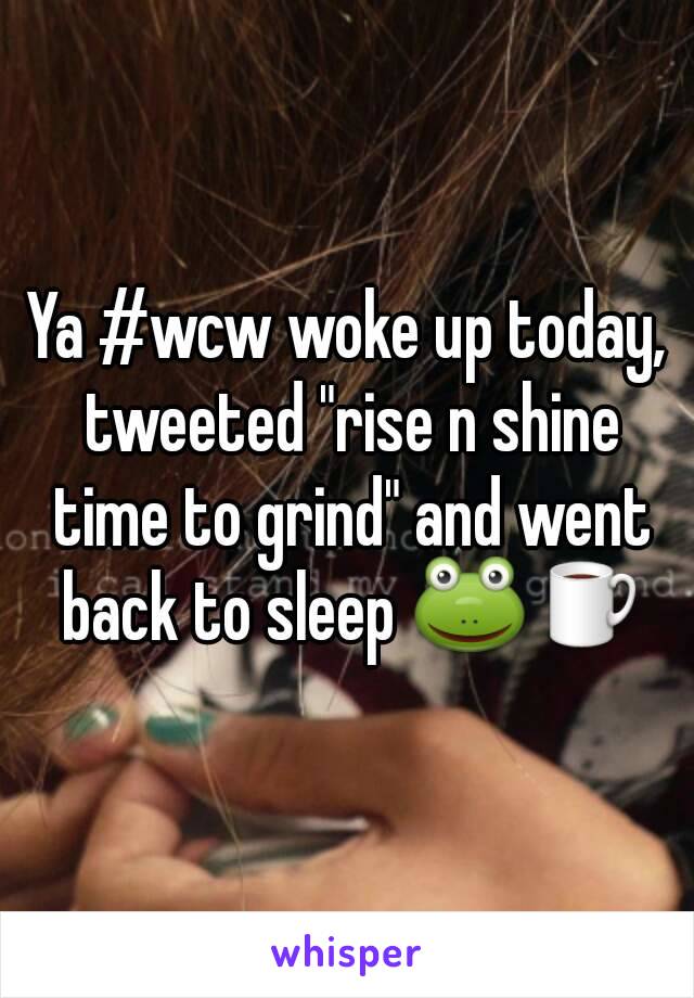 Ya #wcw woke up today, tweeted "rise n shine time to grind" and went back to sleep 🐸☕️