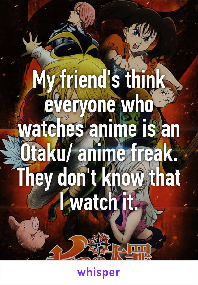 My friend's think everyone who watches anime is an Otaku/ anime freak. They don't know that I watch it.