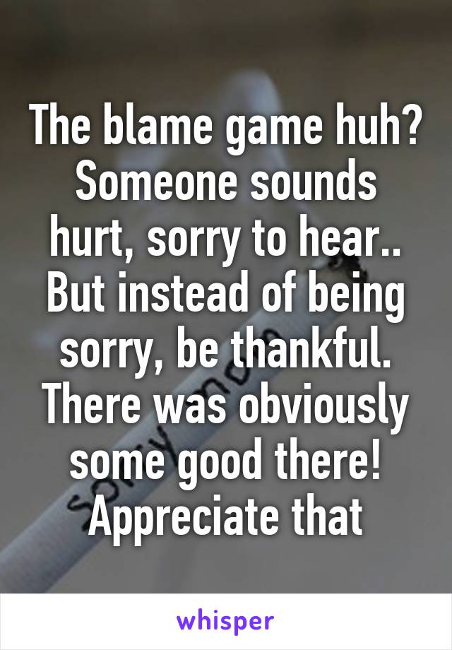 The blame game huh? Someone sounds hurt, sorry to hear.. But instead of being sorry, be thankful. There was obviously some good there! Appreciate that