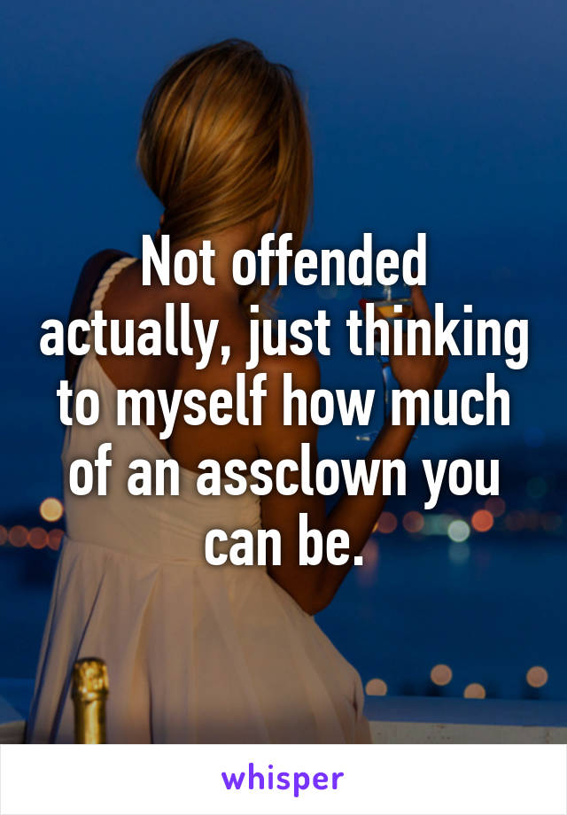 Not offended actually, just thinking to myself how much of an assclown you can be.