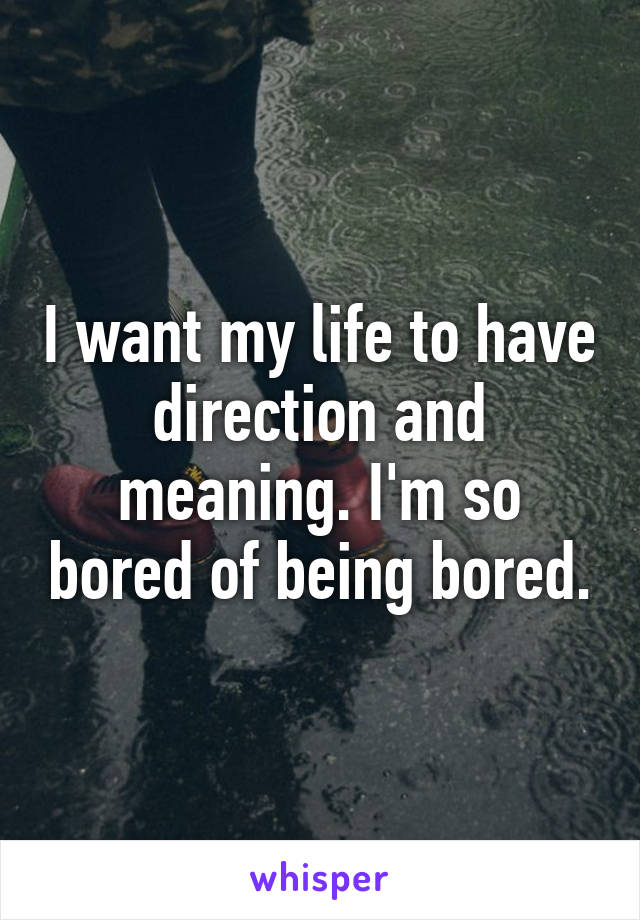 I want my life to have direction and meaning. I'm so bored of being bored.