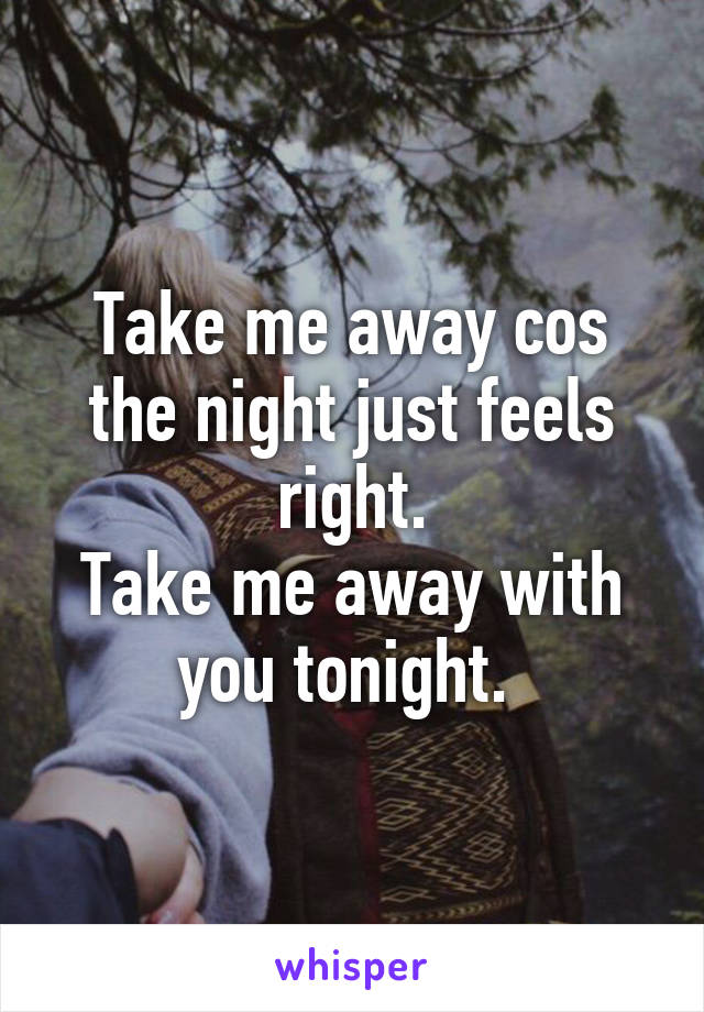 Take me away cos the night just feels right.
Take me away with you tonight. 