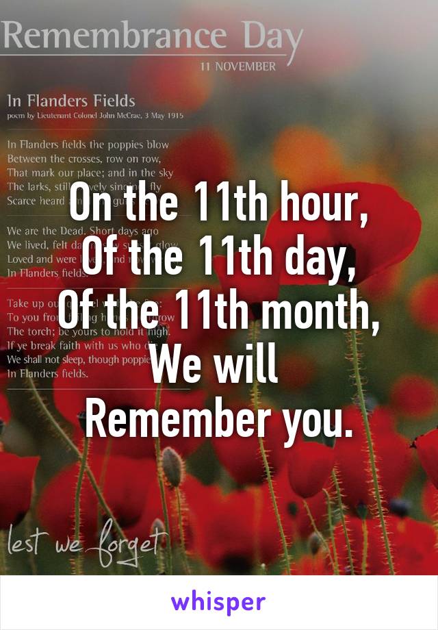 On the 11th hour,
Of the 11th day,
Of the 11th month,
We will 
Remember you.