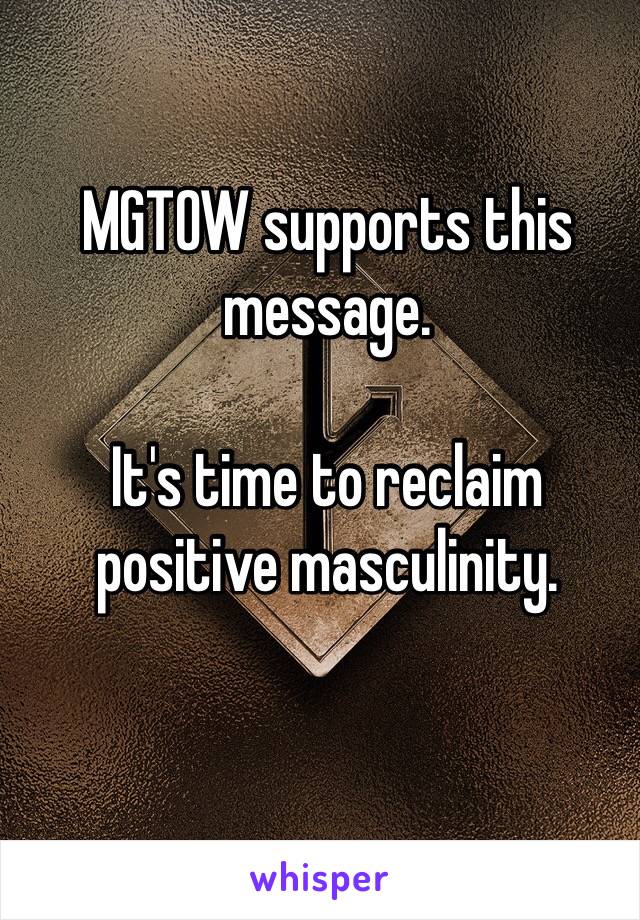 MGTOW supports this message. 

It's time to reclaim positive masculinity.