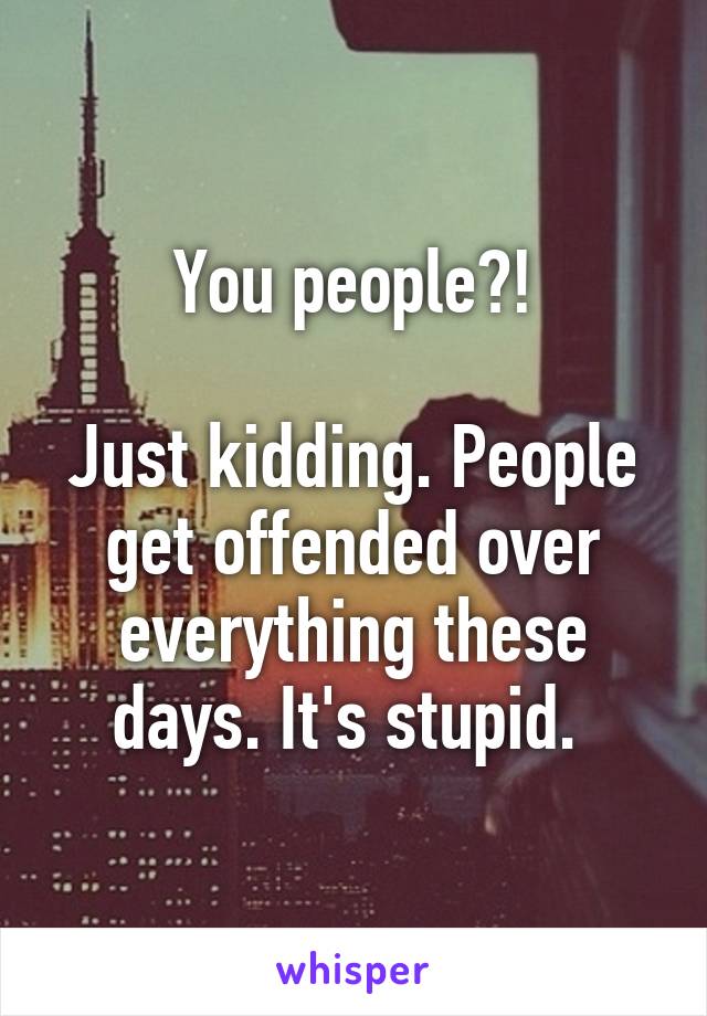 You people?!

Just kidding. People get offended over everything these days. It's stupid. 