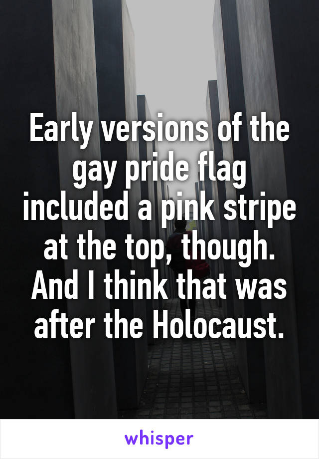 Early versions of the gay pride flag included a pink stripe at the top, though. And I think that was after the Holocaust.