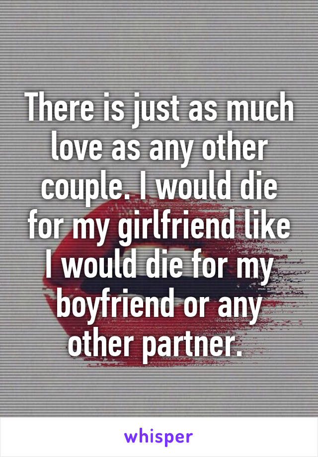 There is just as much love as any other couple. I would die for my girlfriend like I would die for my boyfriend or any other partner. 