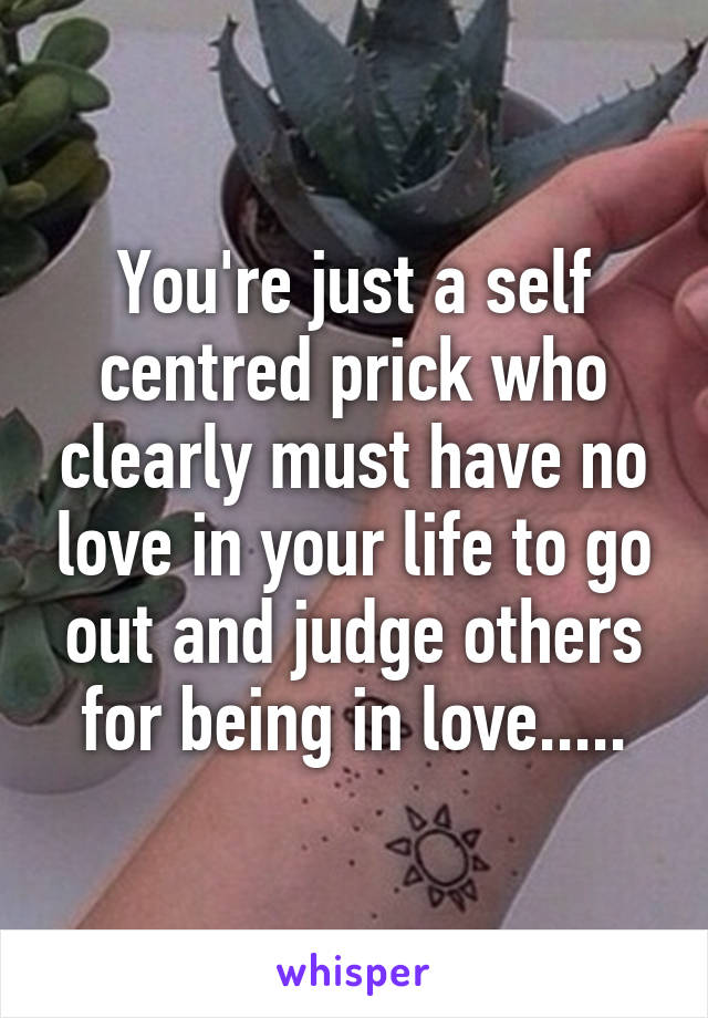 You're just a self centred prick who clearly must have no love in your life to go out and judge others for being in love.....