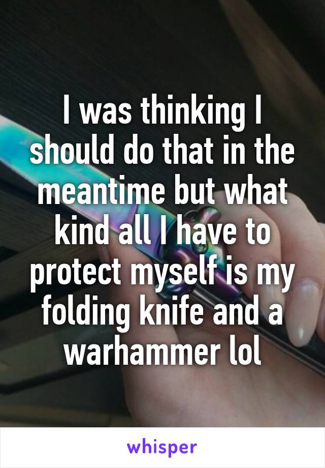 I was thinking I should do that in the meantime but what kind all I have to protect myself is my folding knife and a warhammer lol