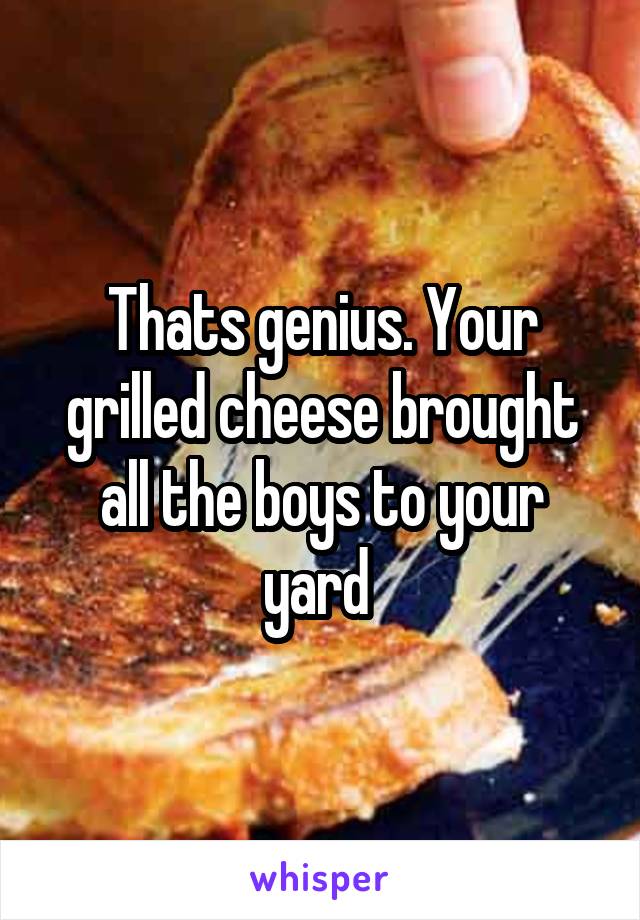 Thats genius. Your grilled cheese brought all the boys to your yard 