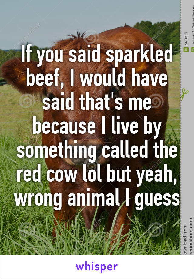 If you said sparkled beef, I would have said that's me because I live by something called the red cow lol but yeah, wrong animal I guess 