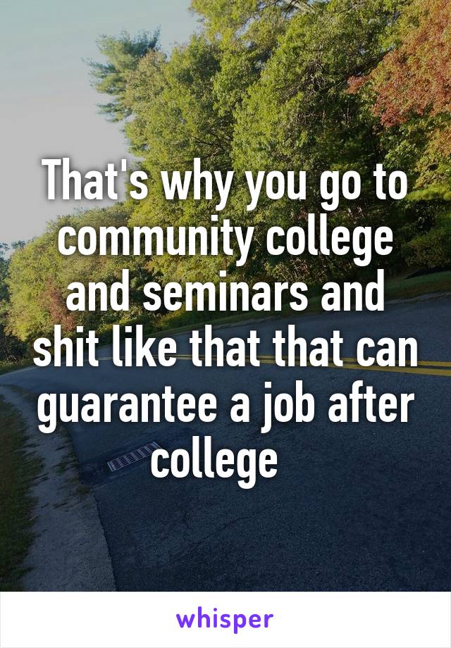 That's why you go to community college and seminars and shit like that that can guarantee a job after college  