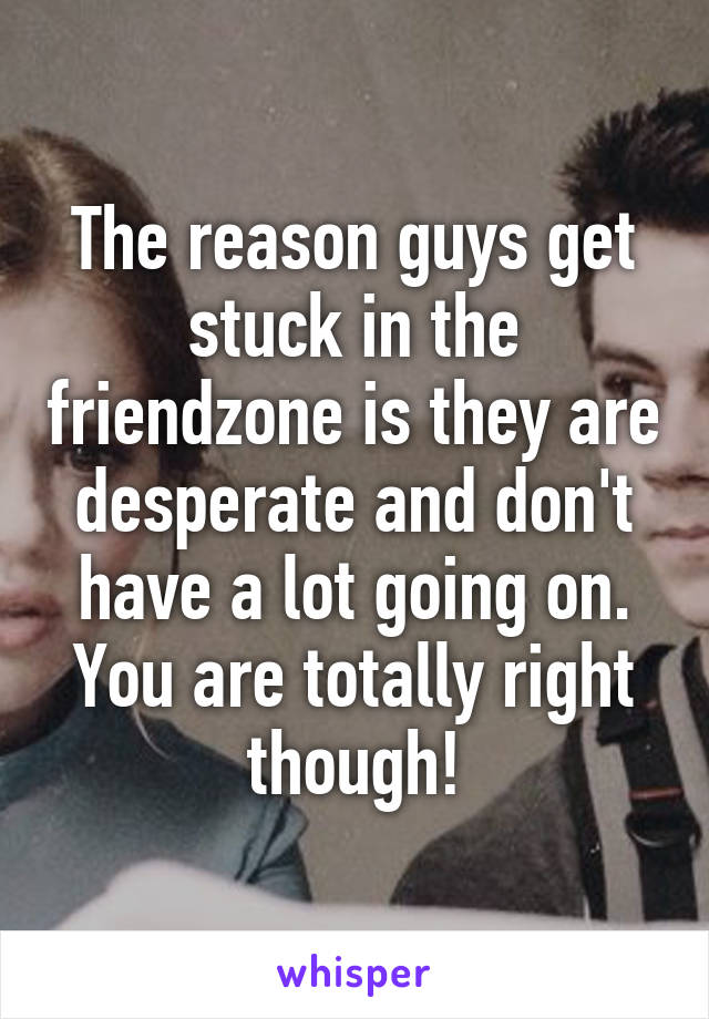 The reason guys get stuck in the friendzone is they are desperate and don't have a lot going on. You are totally right though!