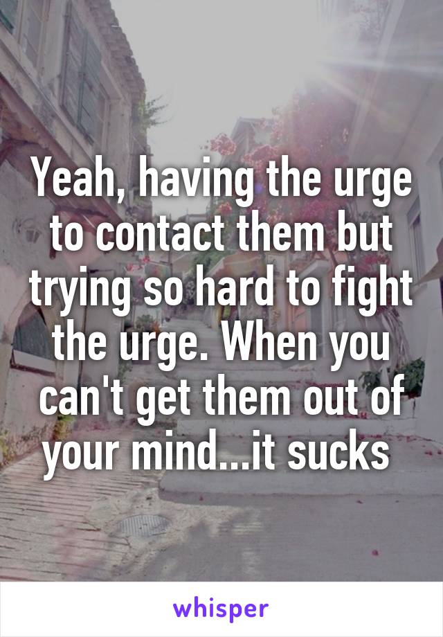 Yeah, having the urge to contact them but trying so hard to fight the urge. When you can't get them out of your mind...it sucks 