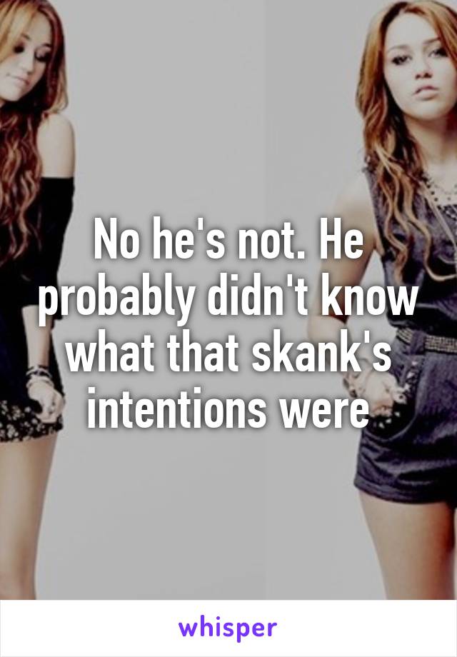 No he's not. He probably didn't know what that skank's intentions were