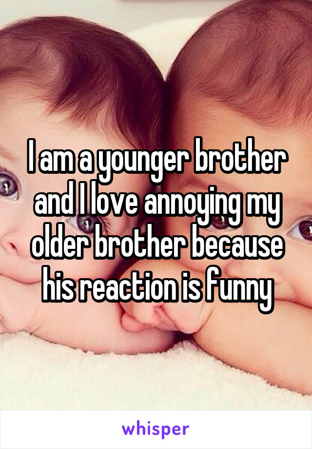 I am a younger brother and I love annoying my older brother because his reaction is funny