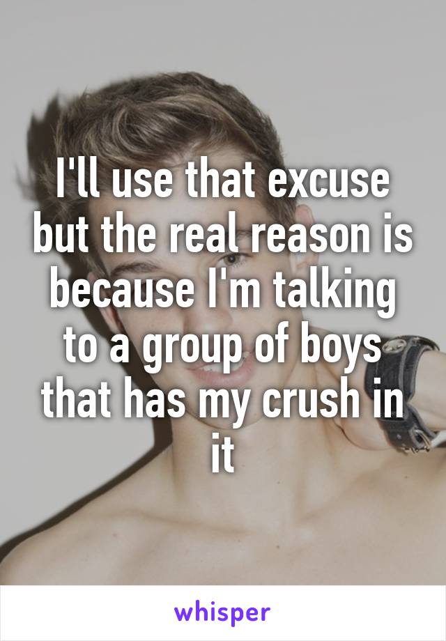 I'll use that excuse but the real reason is because I'm talking to a group of boys that has my crush in it