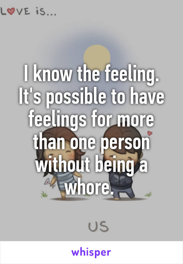 I know the feeling. It's possible to have feelings for more than one person without being a whore. 