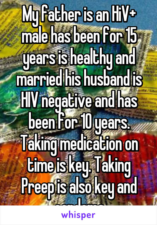 My father is an HiV+ male has been for 15 years is healthy and married his husband is HIV negative and has been for 10 years. Taking medication on time is key. Taking Preep is also key and condoms