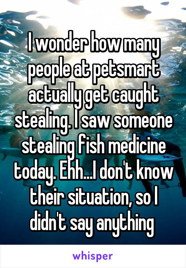 I wonder how many people at petsmart actually get caught stealing. I saw someone stealing fish medicine today. Ehh...I don't know their situation, so I didn't say anything 