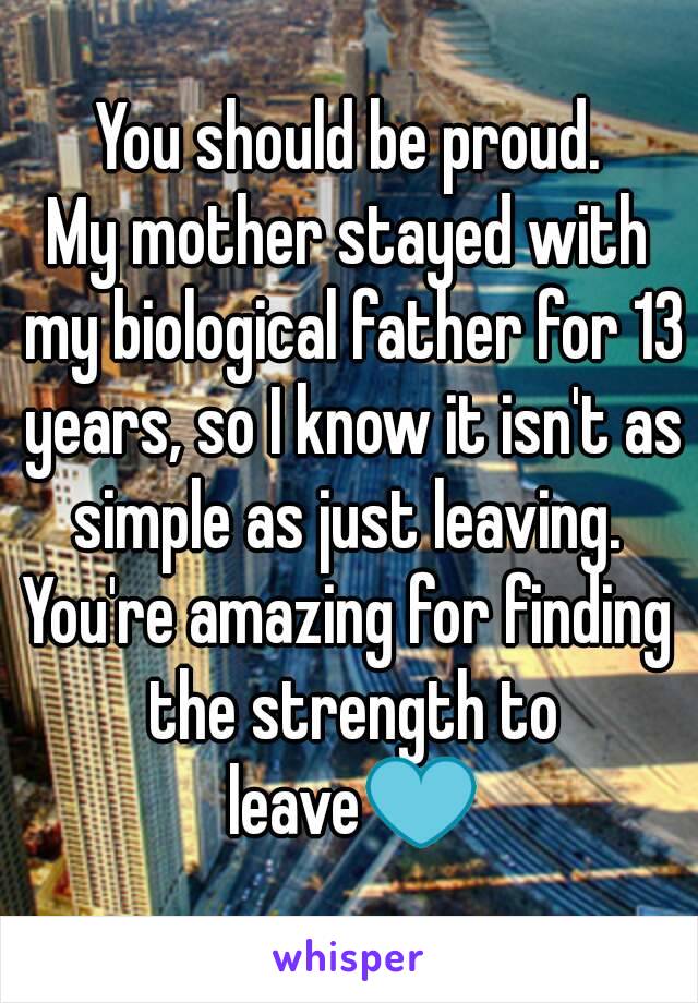 You should be proud.
My mother stayed with my biological father for 13 years, so I know it isn't as simple as just leaving. 
You're amazing for finding the strength to leave💙