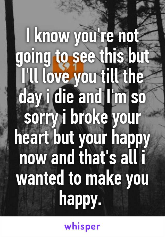 I know you're not going to see this but I'll love you till the day i die and I'm so sorry i broke your heart but your happy now and that's all i wanted to make you happy. 