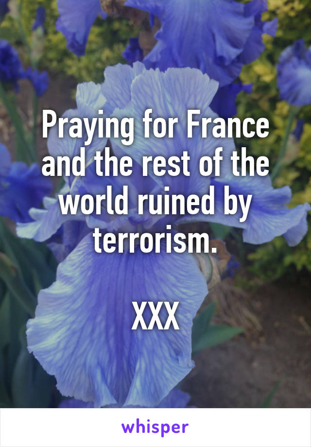 Praying for France and the rest of the world ruined by terrorism.

XXX