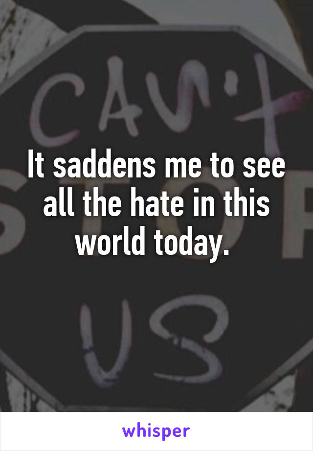 It saddens me to see all the hate in this world today. 
