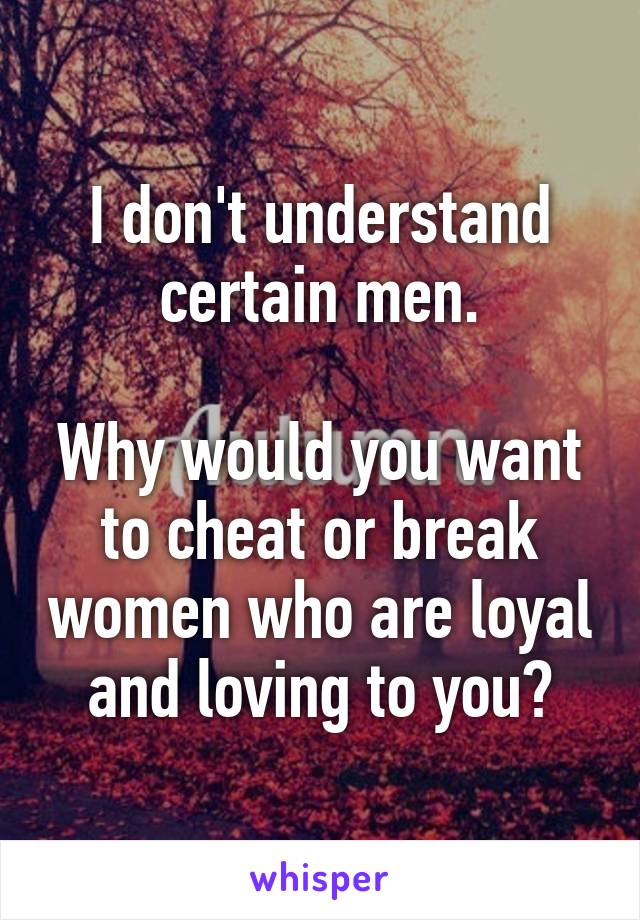 I don't understand certain men.

Why would you want to cheat or break women who are loyal and loving to you?