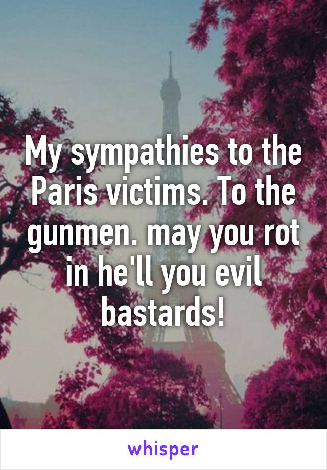 My sympathies to the Paris victims. To the gunmen. may you rot in he'll you evil bastards!