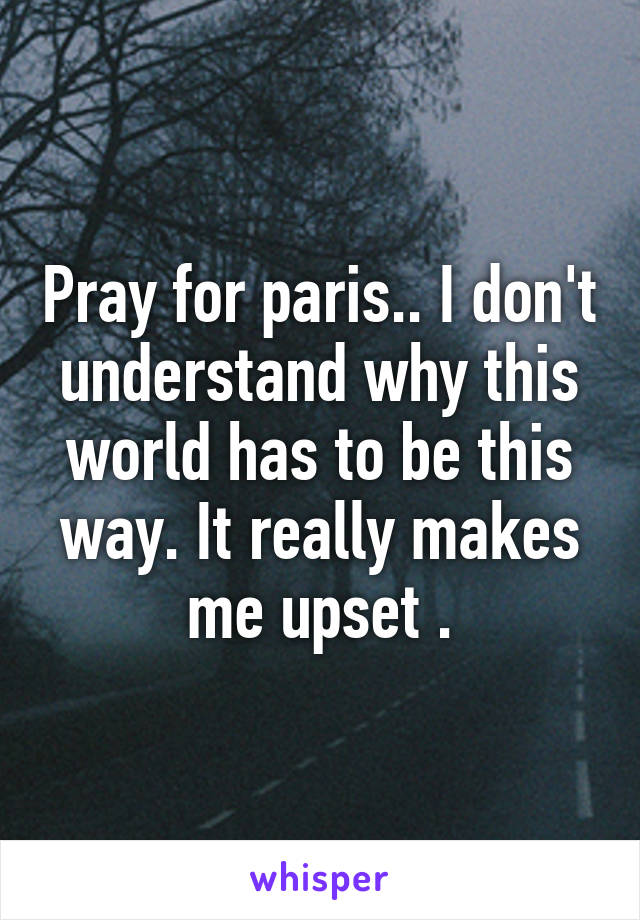 Pray for paris.. I don't understand why this world has to be this way. It really makes me upset .