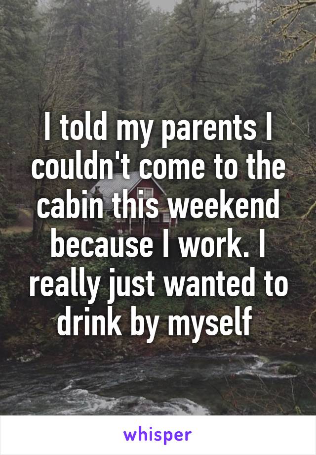 I told my parents I couldn't come to the cabin this weekend because I work. I really just wanted to drink by myself 