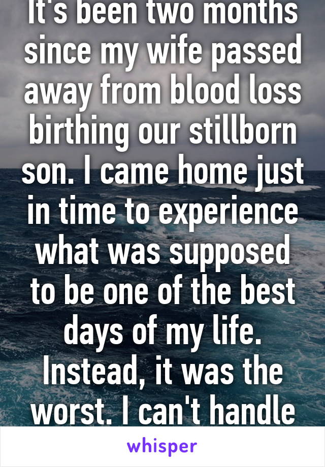 It's been two months since my wife passed away from blood loss birthing our stillborn son. I came home just in time to experience what was supposed to be one of the best days of my life. Instead, it was the worst. I can't handle this. 