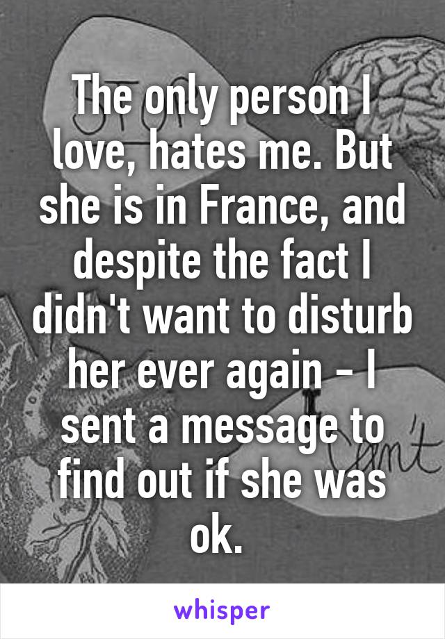 The only person I love, hates me. But she is in France, and despite the fact I didn't want to disturb her ever again - I sent a message to find out if she was ok. 