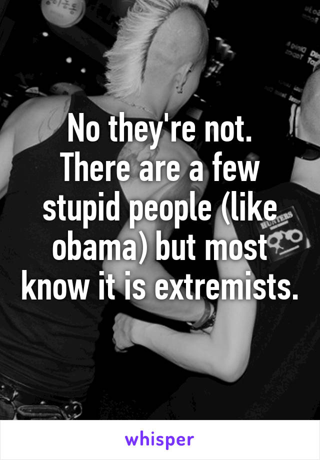 No they're not.
There are a few stupid people (like obama) but most know it is extremists. 