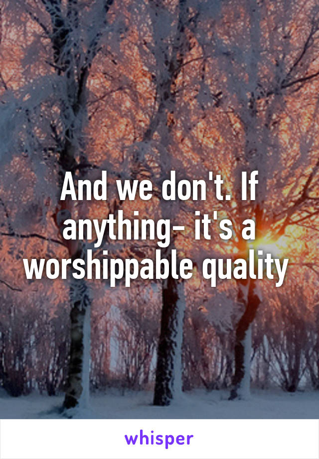 And we don't. If anything- it's a worshippable quality 