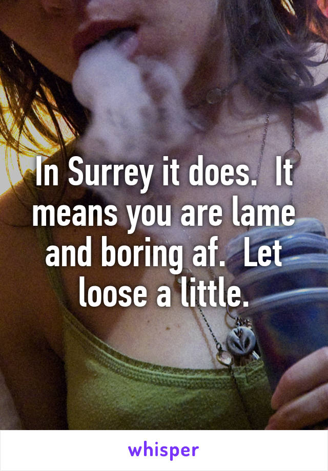 In Surrey it does.  It means you are lame and boring af.  Let loose a little.