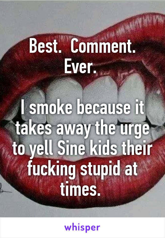 Best.  Comment. Ever. 

I smoke because it takes away the urge to yell Sine kids their fucking stupid at times. 