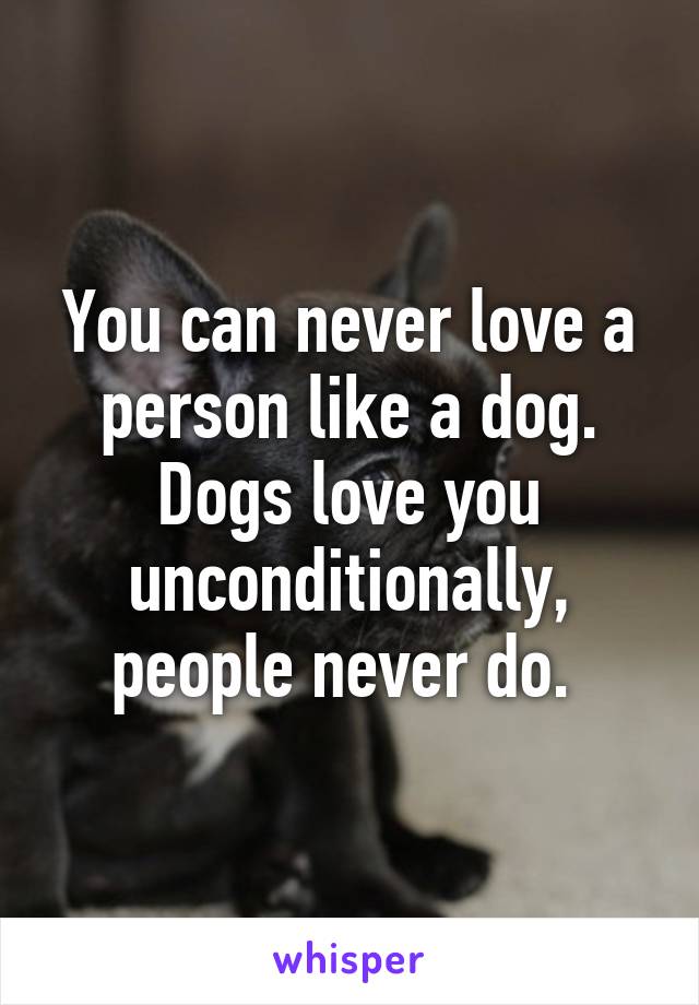 You can never love a person like a dog. Dogs love you unconditionally, people never do. 