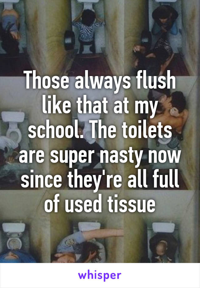 Those always flush like that at my school. The toilets are super nasty now since they're all full of used tissue