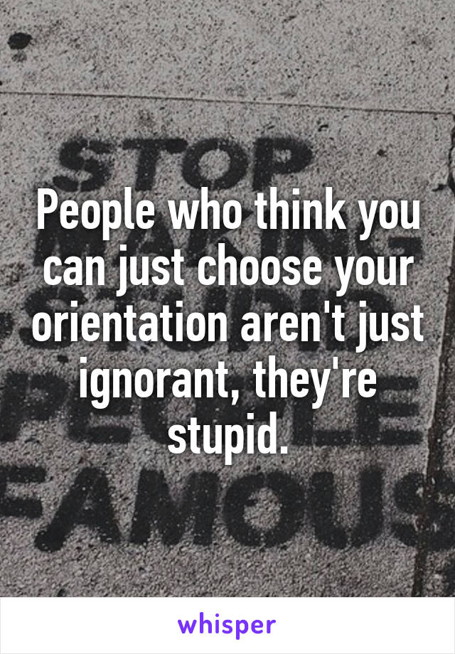 People who think you can just choose your orientation aren't just ignorant, they're stupid.