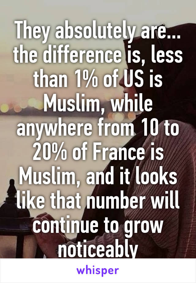 They absolutely are... the difference is, less than 1% of US is Muslim, while anywhere from 10 to 20% of France is Muslim, and it looks like that number will continue to grow noticeably